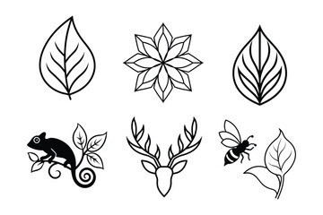 Set of line leaf icons. Collection green leaf. vegan labels. Vector design.