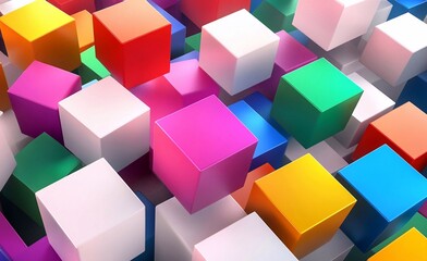 Obraz premium Colorful cubes of different sizes and colors, against a white background, 3D rendering. can be used as graphic design element or for advertising posters