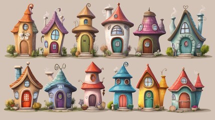 Obraz premium Colorful whimsical cottages in a charming village unique designs and playful architecture