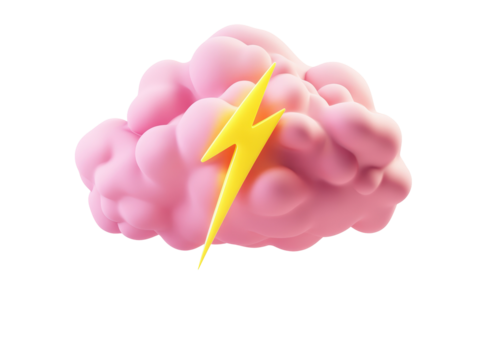 Isolated Pink Cloud with a Single Yellow Lightning Bolt
