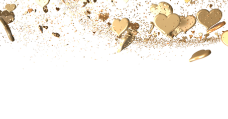 Falling red and pink hearts isolated on transparent background. Valentine’s day design. 3D rendering