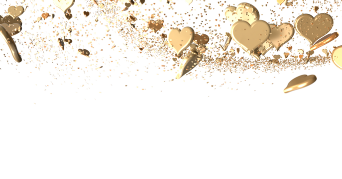 Falling red and pink hearts isolated on transparent background. Valentine’s day design. 3D rendering