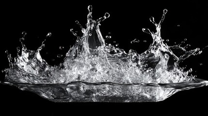 Dynamic water splashes frozen in motion against a striking black background revealing sharp details and crystal clarity