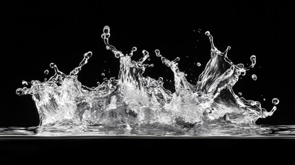 Captivating water splashes frozen in time against a stark black backdrop