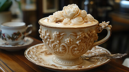 Fototapeta premium a beautiful crafted latte with intricrate design form art ai