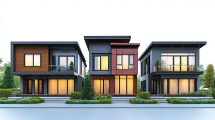 Modern residential building design with multiple balconies and large windows