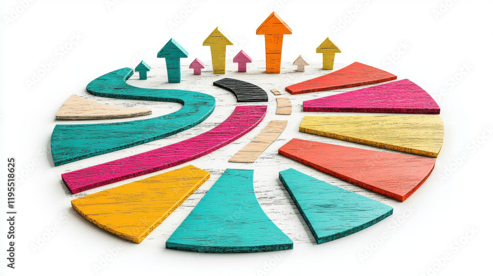 Poster road map, 3d, a high-fidelity 3d rendering of a colorful roadmap featuring vibrant arrows, ideal for