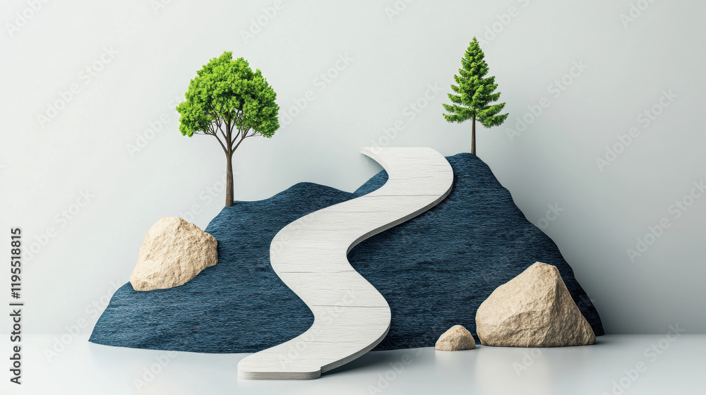 Poster road map, 3d, a high-fidelity 3d rendering of a roadmap featuring floating islands, showcasing a uni