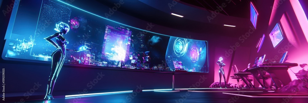 Leinwandbilder digital workspace featuring advanced avatars and futuristic technology in a vibrant environment. gen
