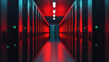 Cryptocurrency mining warehouse filled with glowing rows of computers and complex cooling systems emphasizing scale