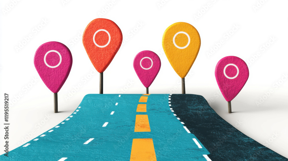Poster road map, 3d, a detailed 3d rendering of a roadmap featuring time-stamped elements, designed for hig