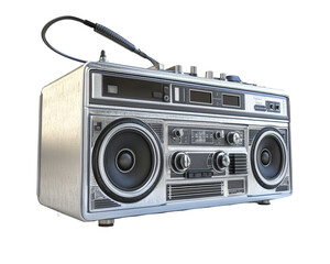Isolated Silver Retro Boombox with Antenna