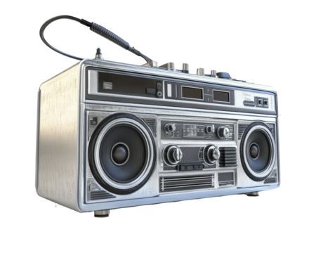 Isolated Silver Retro Boombox with Antenna