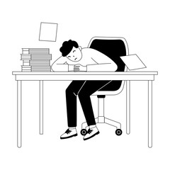 Sketchy illustration of exhausted character