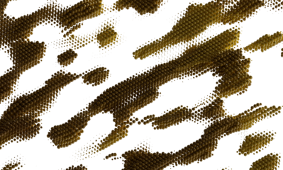 3D render of abstract gold spheres forming a dynamic pattern. Perfect for modern designs.