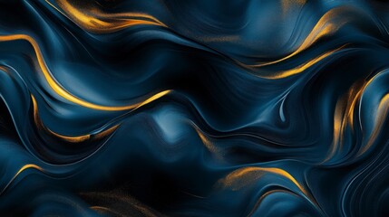 Obraz premium Elegant abstract waves in deep blue and shimmering gold, creating a luxurious and dynamic background design for art, fashion, and creative projects