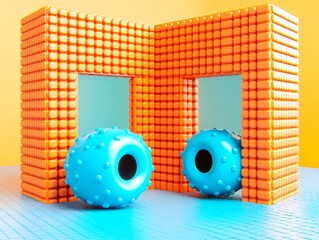 Abstract 3D Render Blue and Orange Geometric Shapes