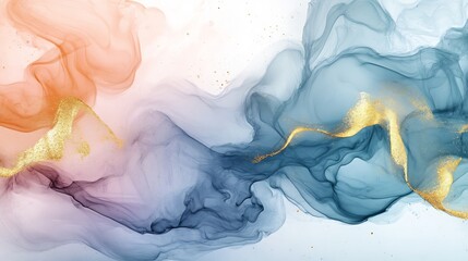 Fototapeta premium Abstract Fluid Art Pastel Hues Gold Accents. AI Generated