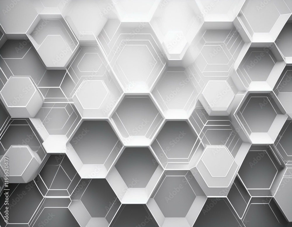 Poster abstract white geometric hexagon with white 3d grid neumorphism elegant science background random gr