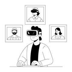 A hand drawn illustration of vr collaboration