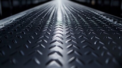 Fototapeta premium Close-Up View of a Textured Metal Surface with Diamond Pattern Reflecting Light, Ideal for Industrial Design or Construction Backgrounds