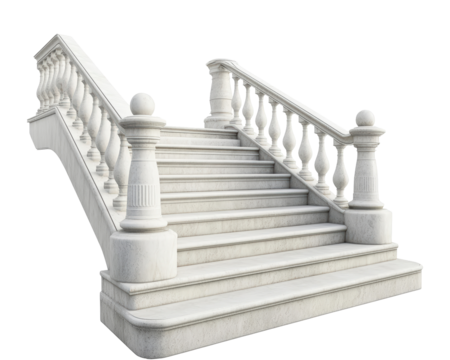 Isolated White Marble Staircase with Balusters
