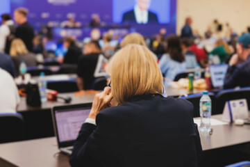 Journalists and correspondents working in media press center, live broadcasting, tv studio channel office, news report coverage of the political forum event, cameraman and editor, creating the news