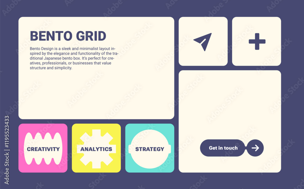 Wall mural modern bento grid web business layout with simple shape. trending bento brick ui ux template. web co