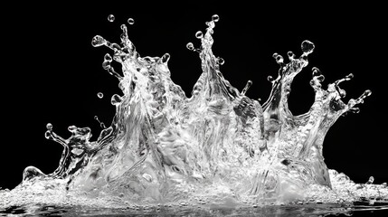 Dynamic water splash creates mesmerizing forms against a stark black background, showcasing frozen motion and crystal clarity