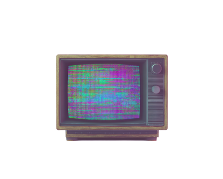Isolated Vintage Wooden Television with Static