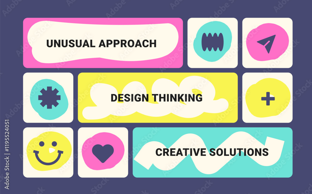 Wall mural modern bento grid web business layout with doodle shapes. trending bento brick ui ux template. web c