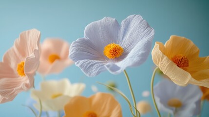 Tender Cosmos flowers, pastel floral wallpaper, cotton fabric texture, delicate aesthetic effect