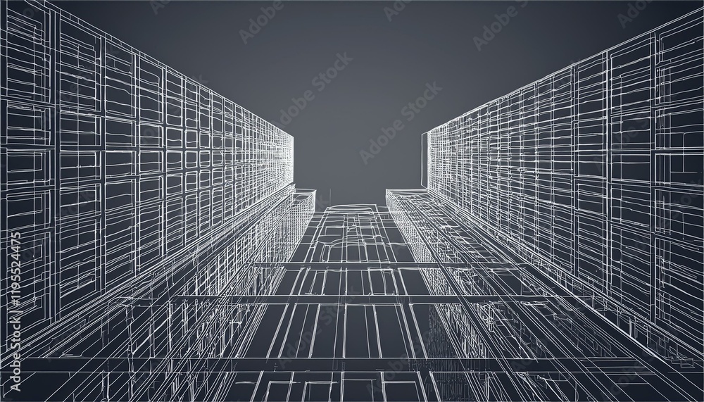 Poster architecture building construction perspective line drawing design abstract background