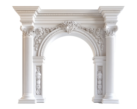 Isolated White Decorative Arch with Columns