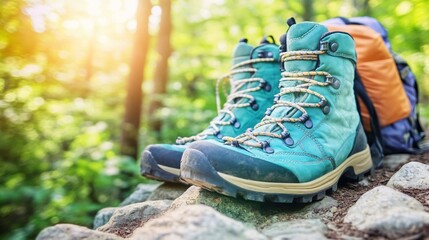 Hiking Boots in Forest Nature Scene