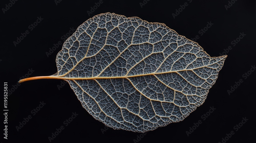 Poster detailed leaf skeleton structure against a dark background showcasing intricate natural patterns