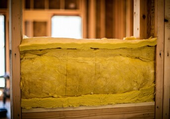 Fiberglass insulation in wooden frame for home construction