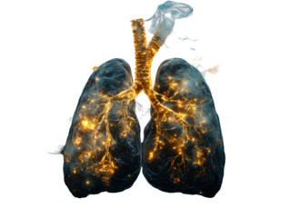 Isolated Lungs with Sparkling Lights and Smoke Effect