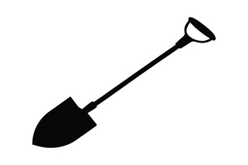 Shovel icon vector, Garden shovel silhouette vector on white background. 