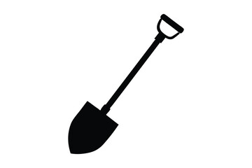 Shovel icon vector, Garden shovel silhouette vector on white background. 