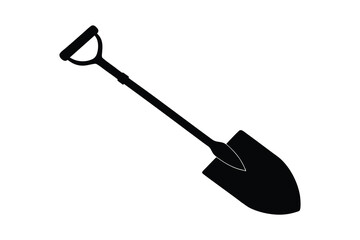Shovel icon vector, Garden shovel silhouette vector on white background. 