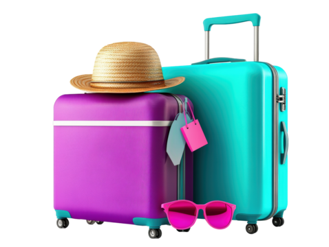 Isolated Two Travel Suitcases with Accessories