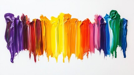 Vibrant colorful paint strokes playfully arranged against a stark white background. AI Generated