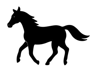 horse black silhouette vector, Simple silhouette Design vector icon with white background. Wild Animal Vector.	