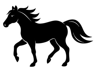 horse black silhouette vector, Simple silhouette Design vector icon with white background. Wild Animal Vector.	