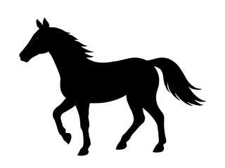 horse black silhouette vector, Simple silhouette Design vector icon with white background. Wild Animal Vector.	