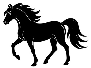horse black silhouette vector, Simple silhouette Design vector icon with white background. Wild Animal Vector.	