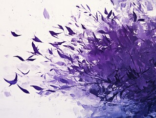 Abstract Purple Floral Painting- Birds in Flight, Brushstrokes, Whimsical Art