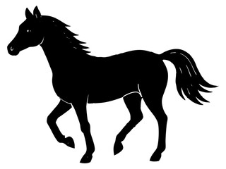 horse black silhouette vector, Simple silhouette Design vector icon with white background. Wild Animal Vector.	