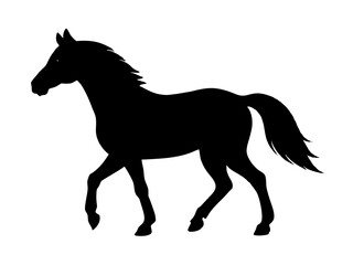 horse black silhouette vector, Simple silhouette Design vector icon with white background. Wild Animal Vector.	